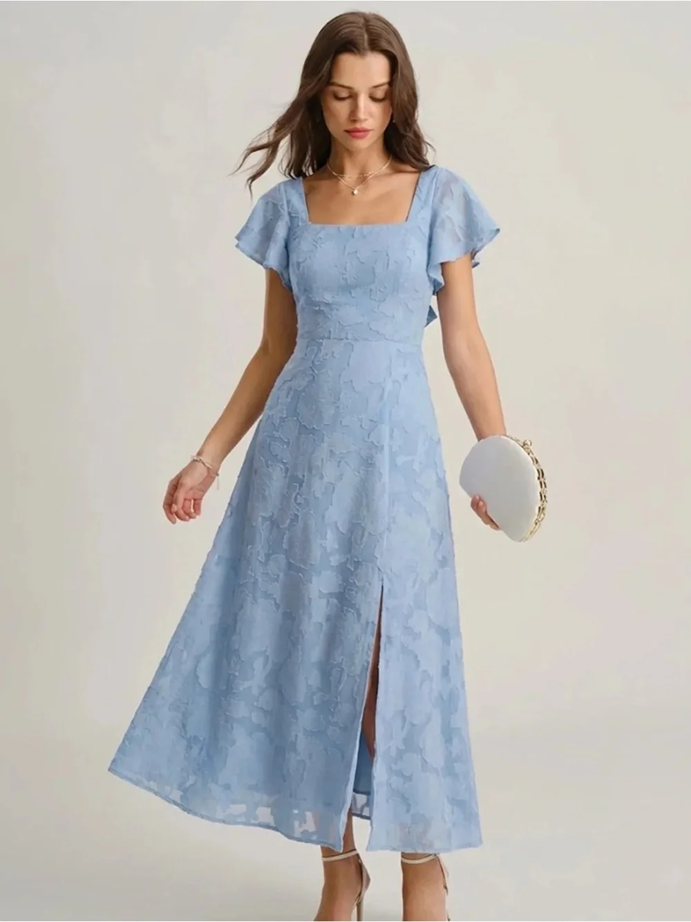 RIHOAS | Dresses | Rihoas Blue Floral Square Neck Midi Dress | Poshmark